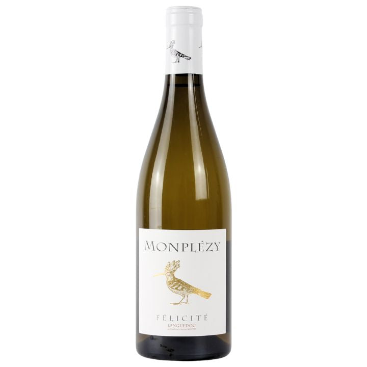 Wine bottle with 'Monplézy' label on a white background