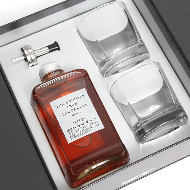 Nikka from the Barrel Gift Pack inc. 2 Glasses with pourer. Inside the box