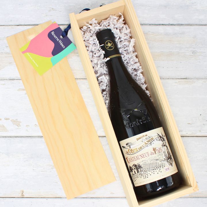 1 Bottle Chateauneuf-Du-Pape Gift in Wooden Box box open