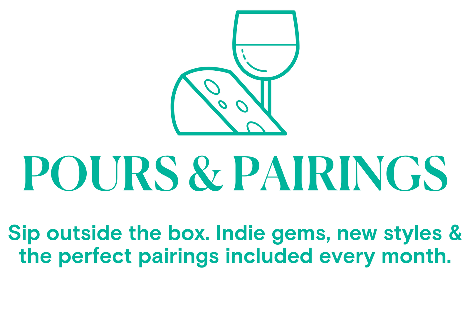 Promotional graphic for 'POURS & PAIRINGS' with a wine glass and cheese illustration on a white background.