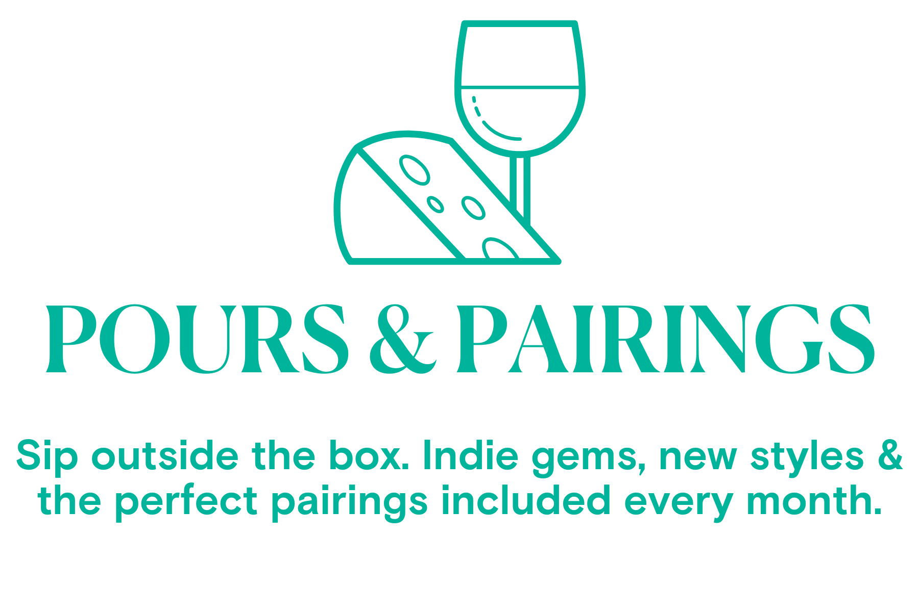 Promotional graphic for 'POURS & PAIRINGS' with a wine glass and cheese illustration on a white background.