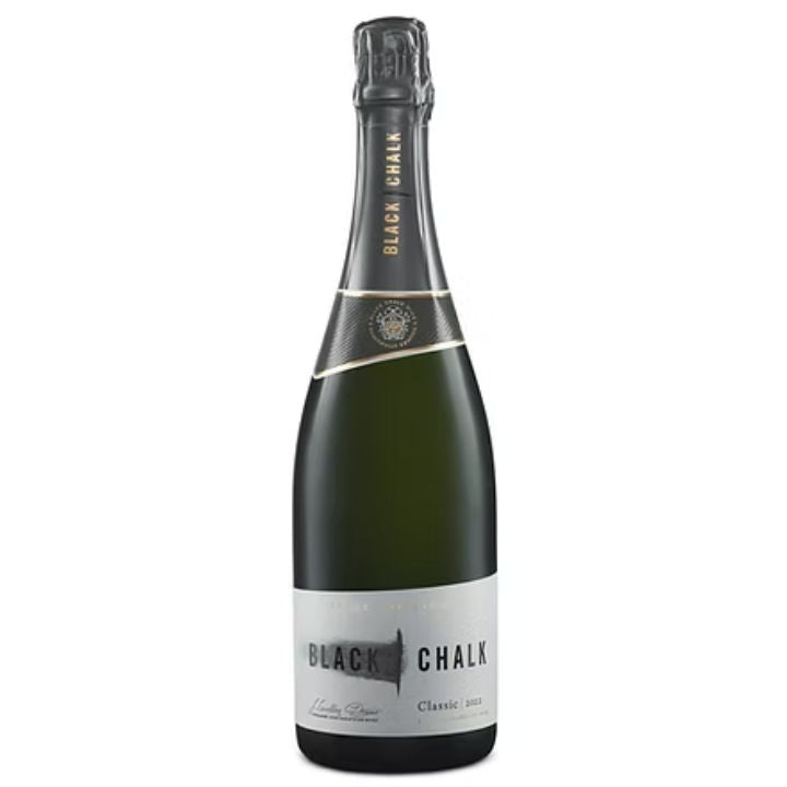 Bottle of Black Chalk Classic English Sparkling Wine on a white background