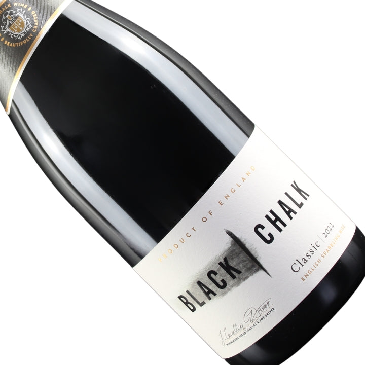 Wine bottle labeled 'Black Chalk' on a white background