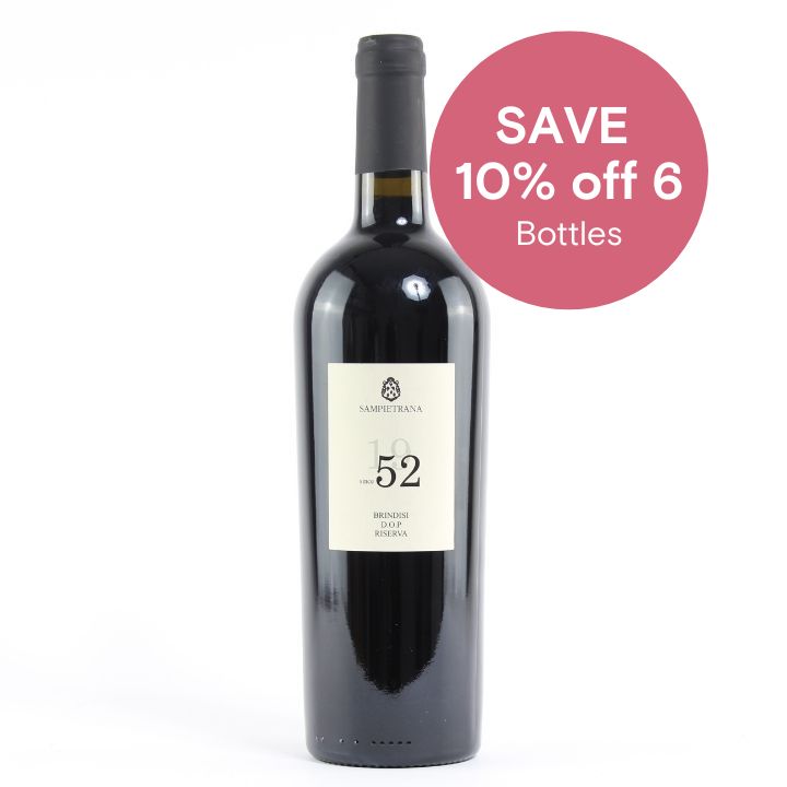 Sampietrana Wine bottle with a discount offer on a white background