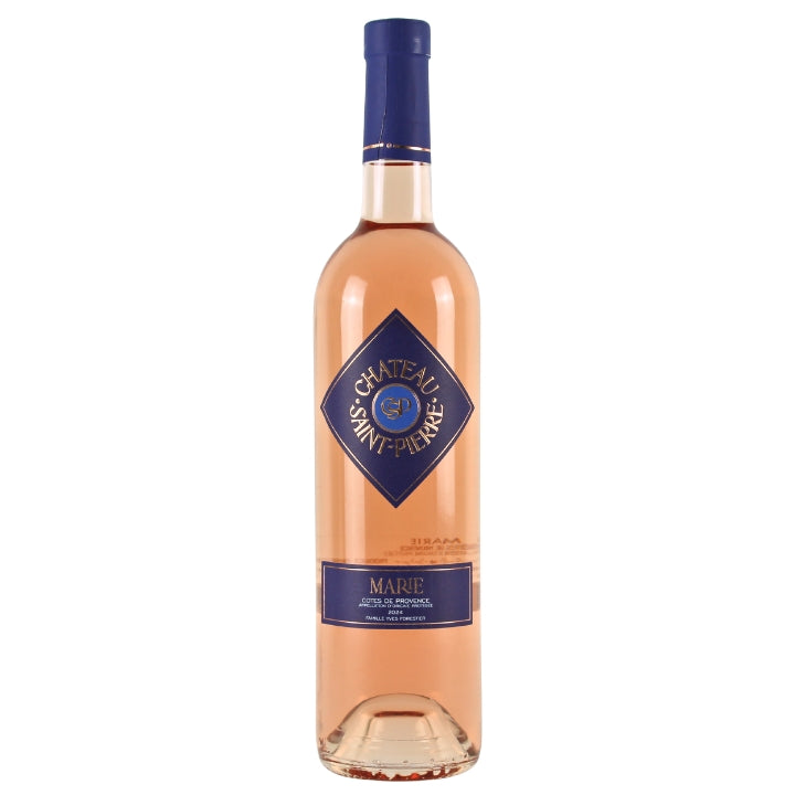 Bottle of Chateau Saint-Pierre Provence Marie rose wine on a white background