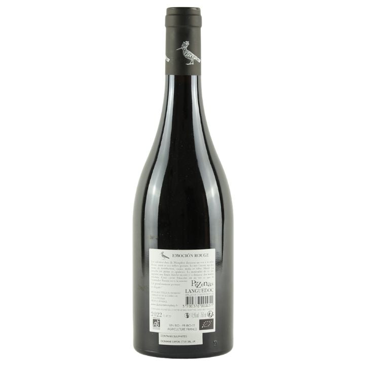 Domaine Monplezy, Emocion Rouge 2022 back label on a white background