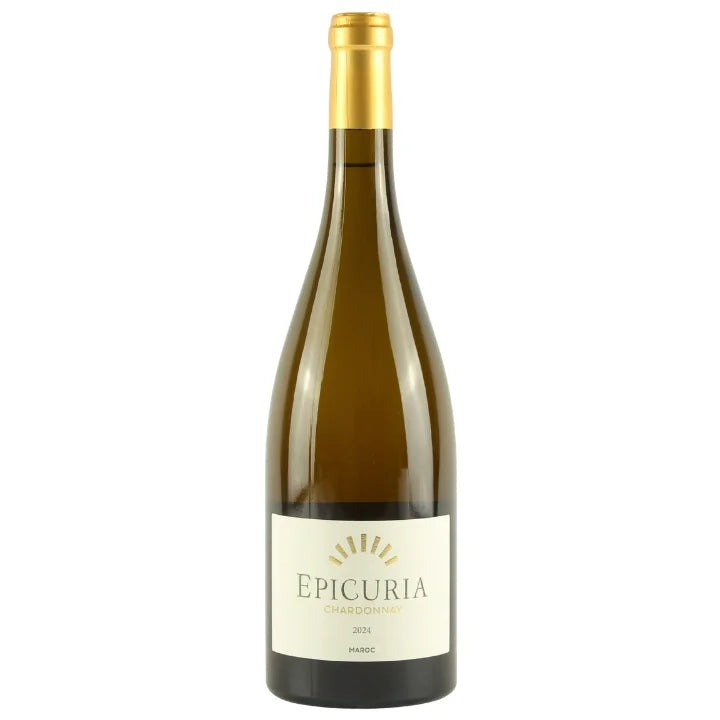 Wine bottle with 'Epicuria' label on a white background