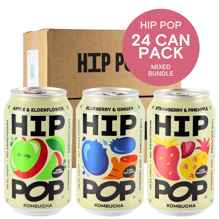 Hip Pop Mixed Bundle, Apple / Blueberry / Strawberry / Ginger Kombucha 24x330ml Pack