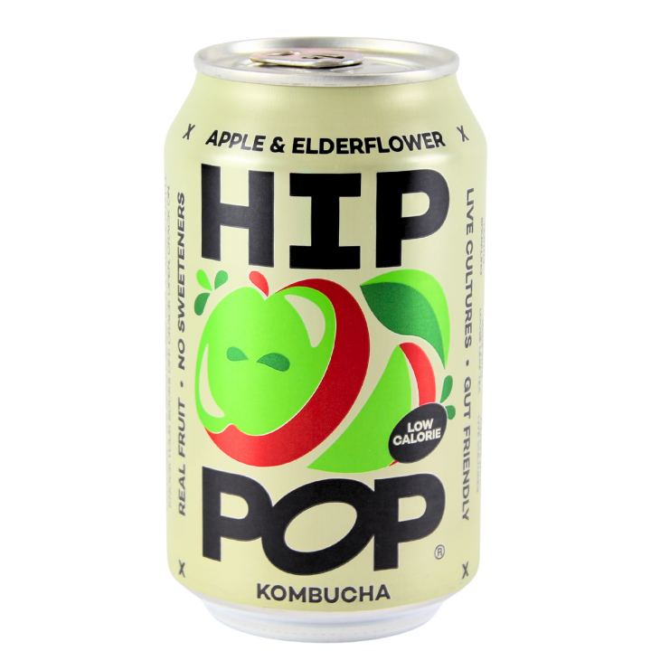 Hip Pop Kombucha beverage can -apple and elderflower flavour
