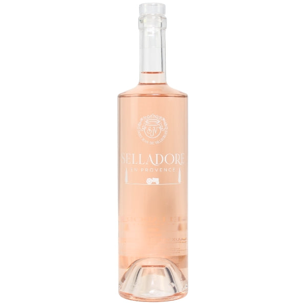Bottle of Selladore Rosé wine on a white background