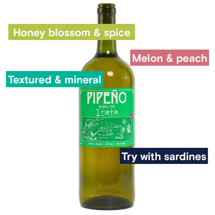 A Los Vinateros Bravos, Pipeno Blanco bottle and tasting notes