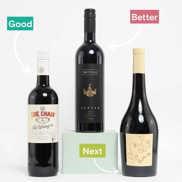 Reserve Wines. Good, Better, Next -One Chain 'The Wrong 'Un' Shiraz Cabernet Sauvignon and two alternative wines to ry.