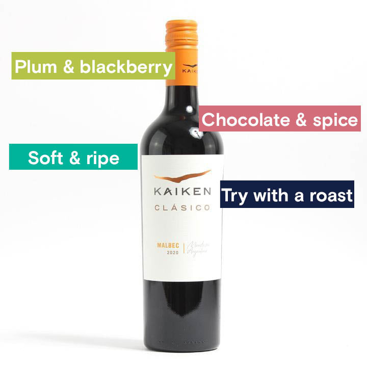 Kaiken, Malbec Clasico 2020 Notes: Plum &amp; Blackberry, Chocolate &amp; Spice, soft &amp; ripe, try with a roast.