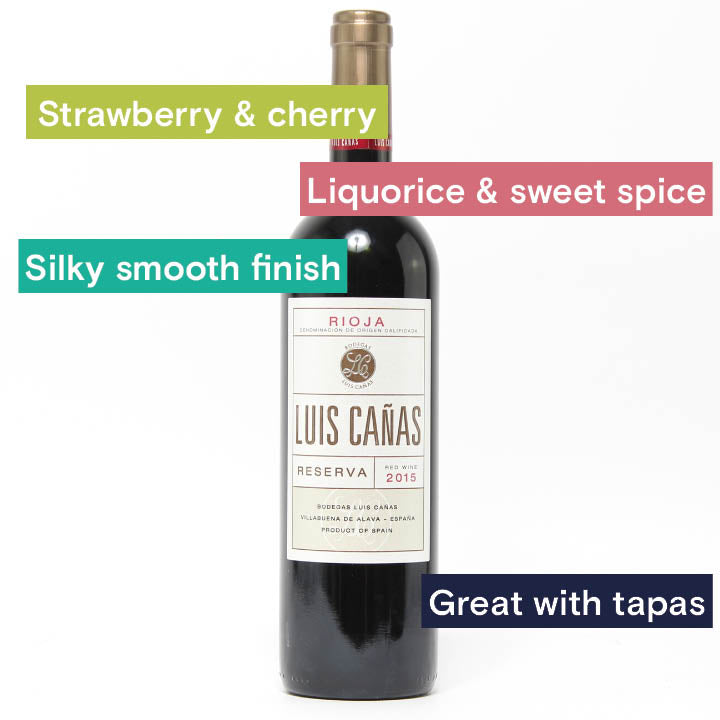 Reserve Wines Luis Canas, Rioja Reserva Notes: Strawberry &amp; cherry, Liquorice and sweet spice, Silky smooth finish, Great with tapas