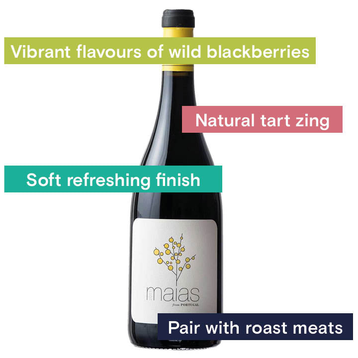 Vibrant flavours of wild blackberries, natural tart zing, soft refreshing finish, pair with roast meats.