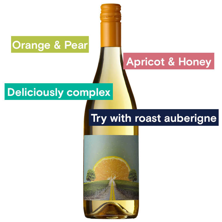 Reserve Wines Solara Orange wine 2021. Notes: Orange &amp; Pear, Apricot &amp; Honey, Deliciously Complex, Try with Roast aubergine.